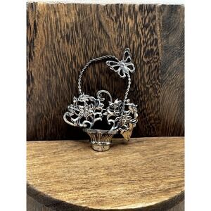 Vintage Sterling Silver LANG Braided Flower Basket & Butterfly Brooch Pin
